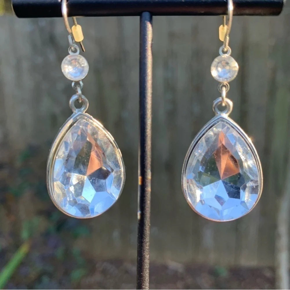 crystal teardrop dangle drop statement earrings party glam formal sparkly - Picture 6 of 13